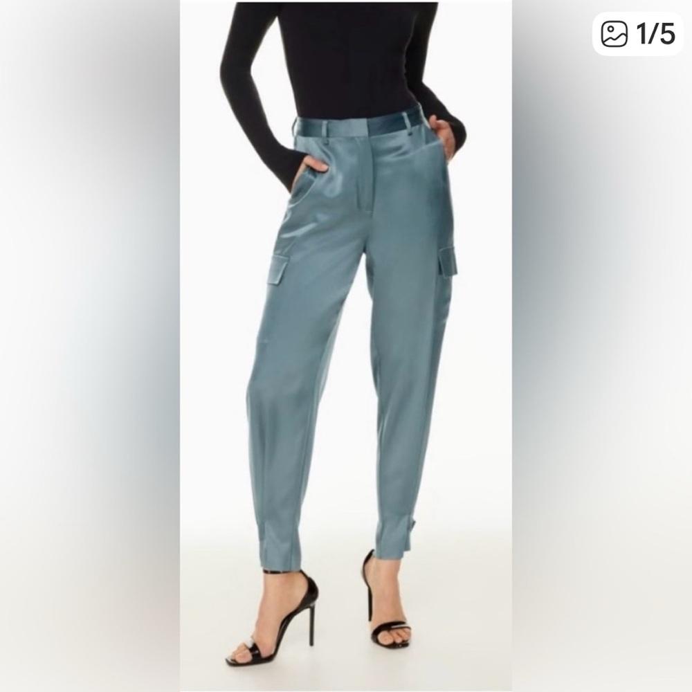 NWOT Aritzia Babaton Refined Satin Cargo Pants  Trousers Slab Blue